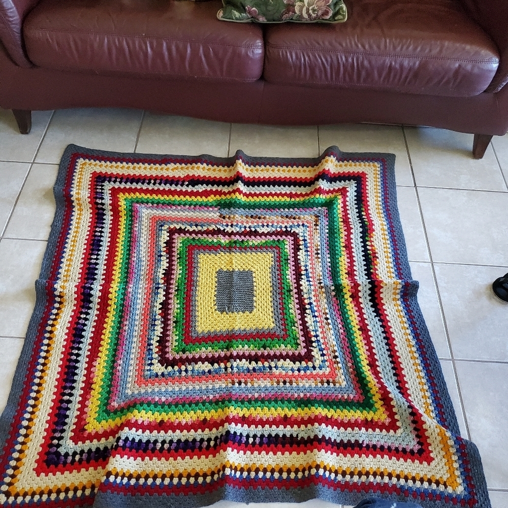 Granny Square Geometric Squares Crochet Blanket Afghan 50 x 50 inches Colorful - Picture 2 of 14